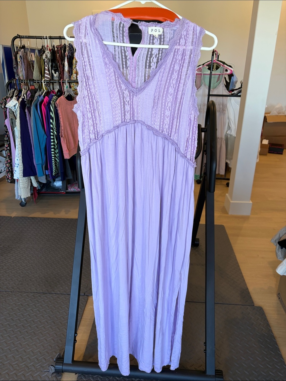POL Lilac Lace-Trim Sleeveless Maxi Dress